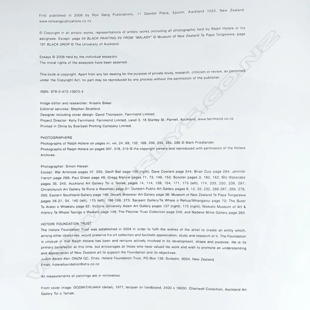 RALPH HOTERE, RON SANG, 1ST EDITION, NEAR FINE Image 1++